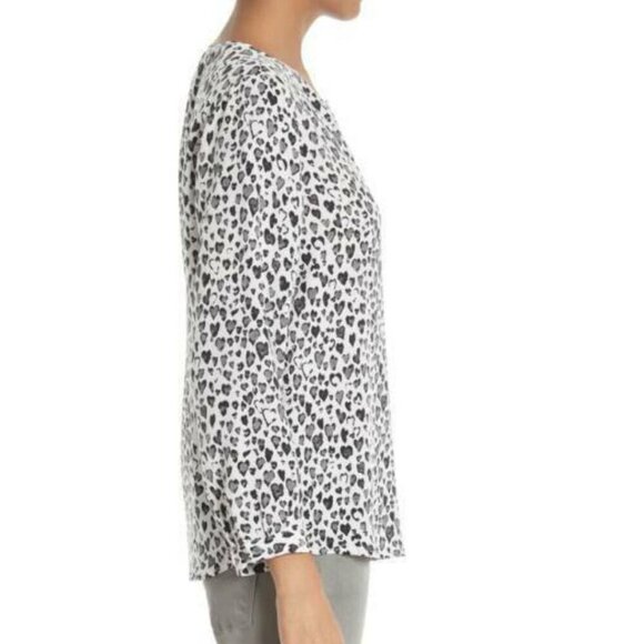 Joie Silk Blouse Womens White V Neck Long Sleeve Black Purine Hearts Long Sleeve - Picture 4 of 6